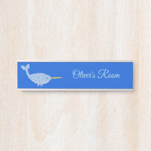 Porte-nom Pour Porte Cute Blue Baby Boy Narwhal Custom Nursery