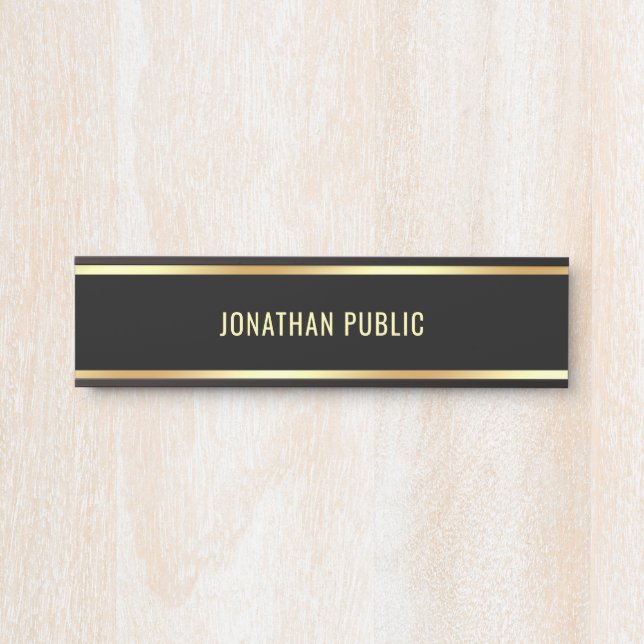 Porte-nom Pour Porte Design Moderne Et Moderne, Noir Et Or (Devant)