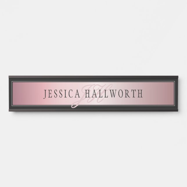 Porte-nom Pour Porte Elégant Blush Faux Rose Gold | Nom et initiales (Devant)