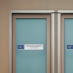 Porte-nom Pour Porte Élégant Monogramme Argent bleu marine