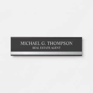 Porte-nom Pour Porte Élégant professionnel noir et argent