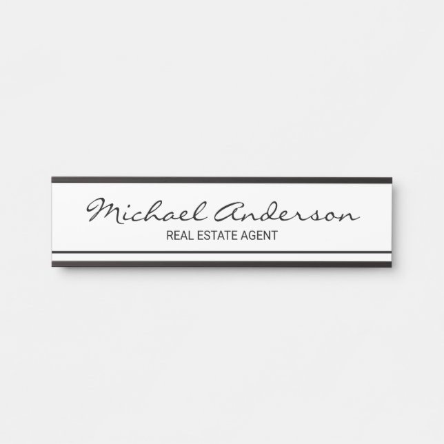 Porte-nom Pour Porte Élégant professionnel noir et blanc (Devant)