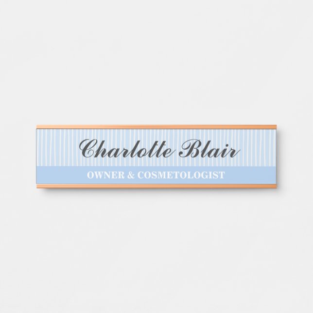 Porte-nom Pour Porte Élégant rayé bleu et blanc (Devant)