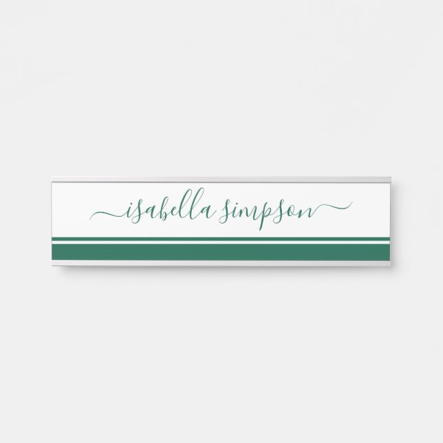Porte-nom Pour Porte Élégant Script Girly Professional Emerald Green (Devant)