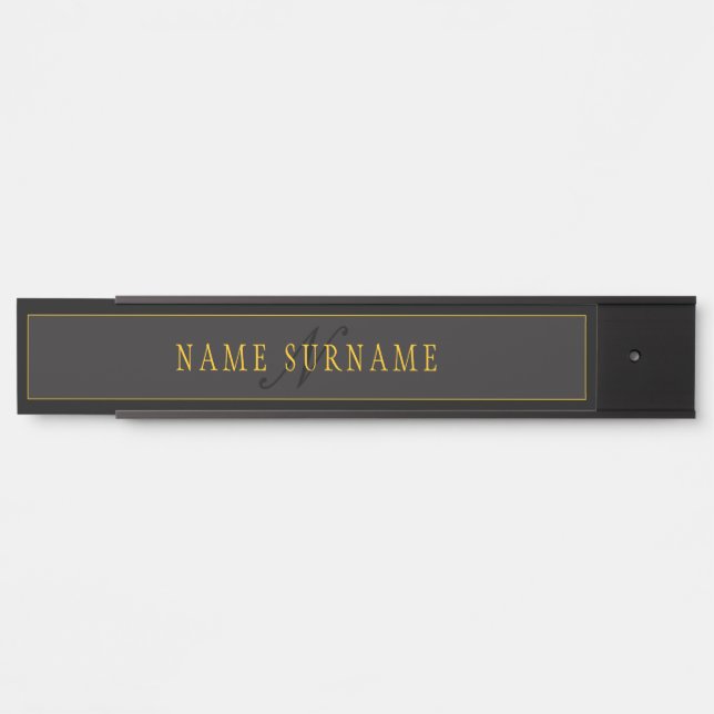 Porte-nom Pour Porte Elegant Script Monogram Black & Gold (Devant)