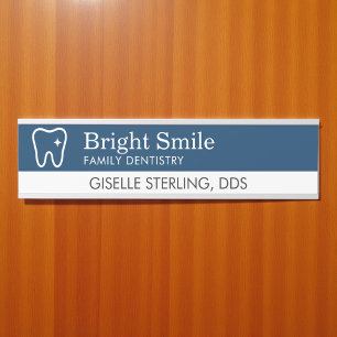 Porte-nom Pour Porte Enseigne de dentiste à logo dentaire bleu marine p
