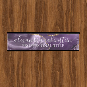 Porte-nom Pour Porte Enseigne de porte de bureau en agate de marbre vio