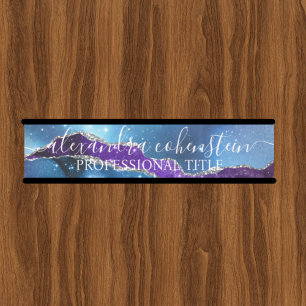 Porte-nom Pour Porte Enseigne de porte de bureau en agate marbrée bleu