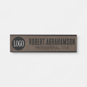 Porte-nom Pour Porte Enseigne de porte de bureau en faux cuir brun Logo