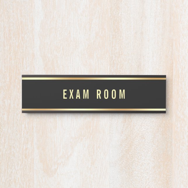 Porte-nom Pour Porte Exam Room Black Gold Personnalisable Modèle de tex (Devant)