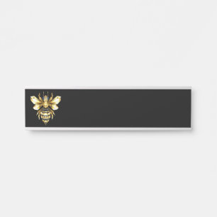 Porte-nom Pour Porte Faux logo abeille en feuille d'or polygonale sur f