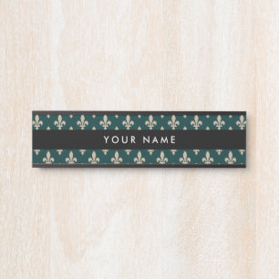 Porte-nom Pour Porte Fleur de Lis Motif, Français, Royal, Crème, Vert