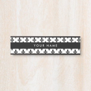 Porte-nom Pour Porte Fleur de Lis Motif, française, royale, noire
