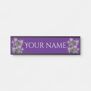 Porte-nom Pour Porte Fleurs violettes de chardon et rayures violettes