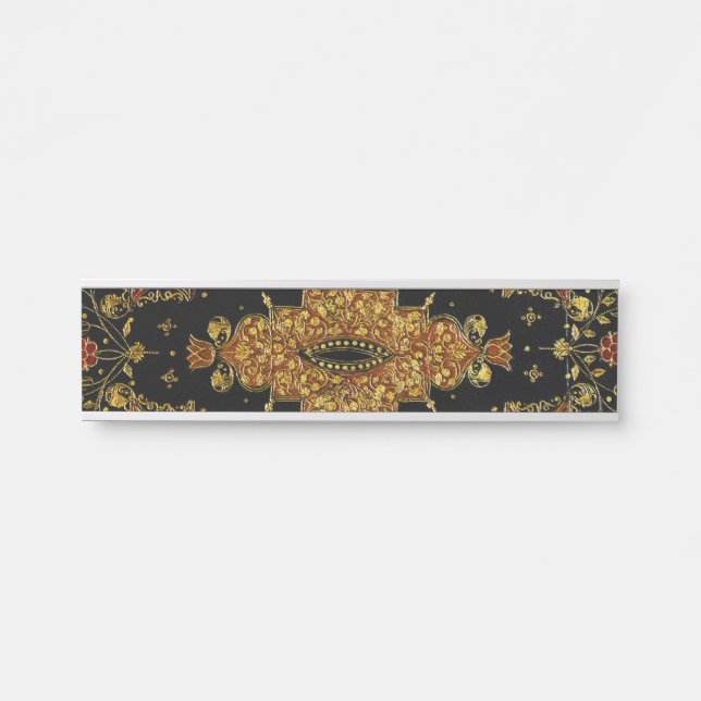 Porte-nom Pour Porte Flore noire et or tombée (Devant)