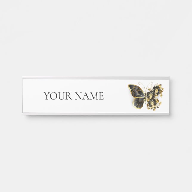 Porte-nom Pour Porte Gold flower Butterfly with Black Orchid (Devant)