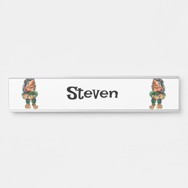 Porte-nom Pour Porte Illustration de troll drôle scandinave aquarelle (Devant)