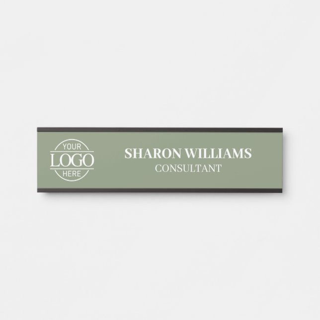 Porte-nom Pour Porte Interchangeable Sage Green Custom Business Logo  (Devant)
