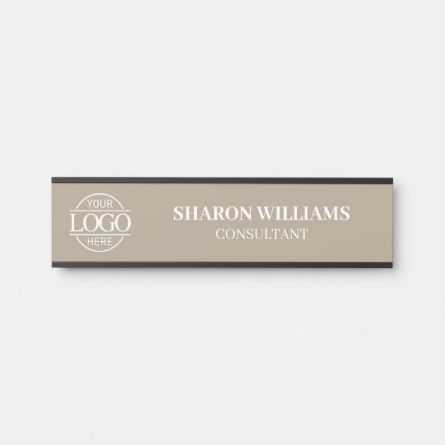 Porte-nom Pour Porte Interchangeable Taupe Beige Custom Business Logo  (Devant)