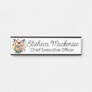 Porte-nom Pour Porte Jardin de papillons Orange et Blanc Bureau