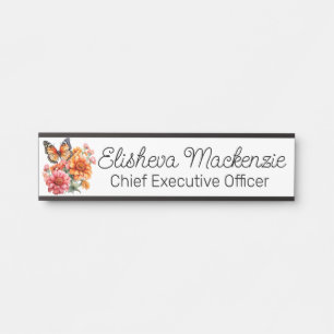 Porte-nom Pour Porte Jardin de papillons Orange et Blanc Bureau