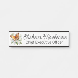Porte-nom Pour Porte Jardin de papillons Orange et Blanc Bureau