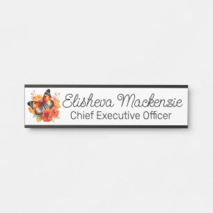 Porte-nom Pour Porte Jardin de papillons Orange et Blanc Bureau