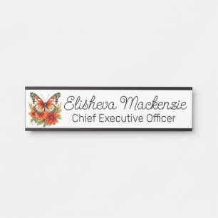Porte-nom Pour Porte Jardin de papillons Orange et Blanc Bureau