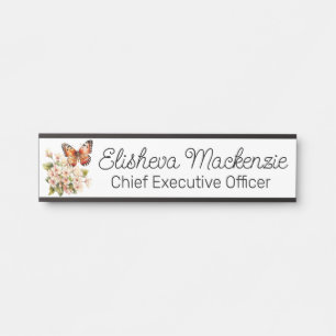 Porte-nom Pour Porte Jardin de papillons Orange et Blanc Bureau