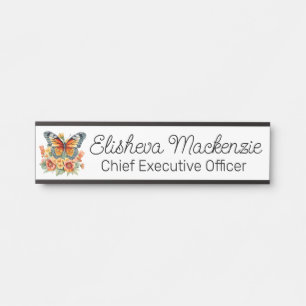 Porte-nom Pour Porte Jardin de papillons Orange et Blanc Bureau