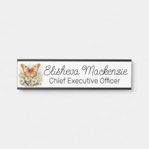 Porte-nom Pour Porte Jardin de papillons Orange et Blanc Bureau