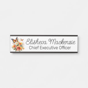 Porte-nom Pour Porte Jardin de papillons Orange et Blanc Bureau