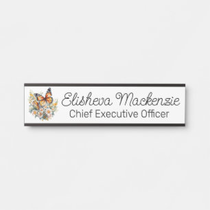 Porte-nom Pour Porte Jardin de papillons Orange et Blanc Bureau