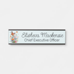 Porte-nom Pour Porte Jardin de papillons Orange Vert clair Bleu Bureau