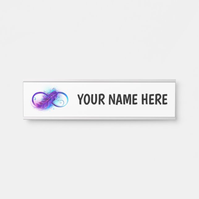 Porte-nom Pour Porte L'infini avec plume violette (Devant)