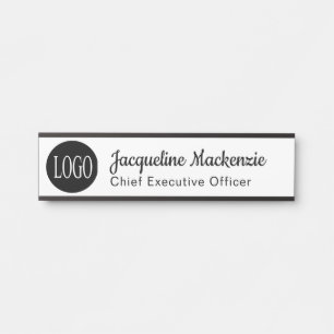 Porte-nom Pour Porte Logo blanc et noir Long Titre Porte de bureau Sign