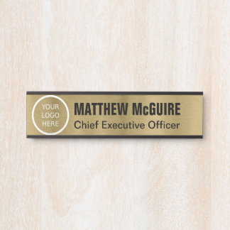 Porte-nom Pour Porte Logo Brossé Antique Gold Look Office