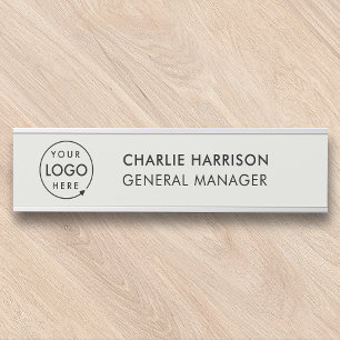 Porte-nom Pour Porte Logo d'entreprise Personnel moderne, gris neutre