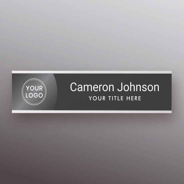Porte-nom Pour Porte Logo personnalisé dégradé noir moderne et foncé (Créateur téléchargé)