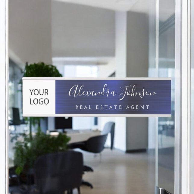 Porte-nom Pour Porte Logo Personnalisé Executive Navy Blue Professional (Créateur téléchargé)