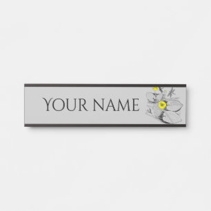 Porte-nom Pour Porte Lys d'eau jaune gravure graphique noir