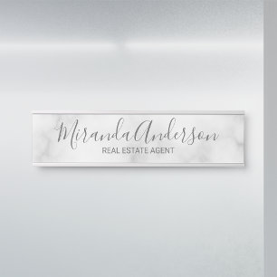 Porte-nom Pour Porte Marbre blanc de script moderne professionnel