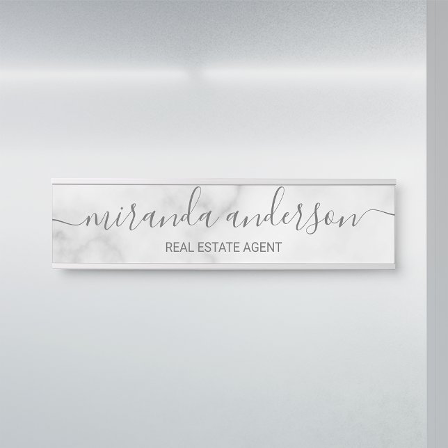 Porte-nom Pour Porte Marbre blanc de script moderne professionnel (Créateur téléchargé)