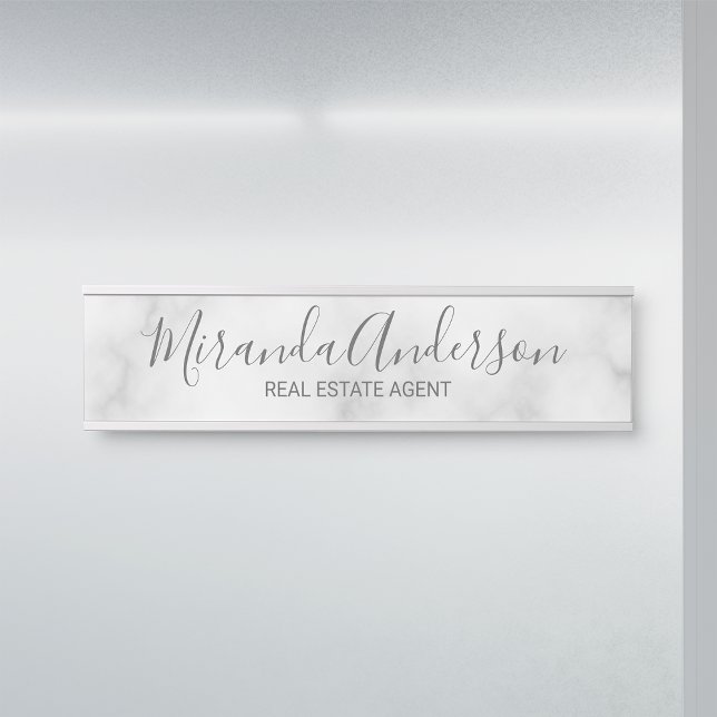 Porte-nom Pour Porte Marbre blanc de script moderne professionnel (Créateur téléchargé)