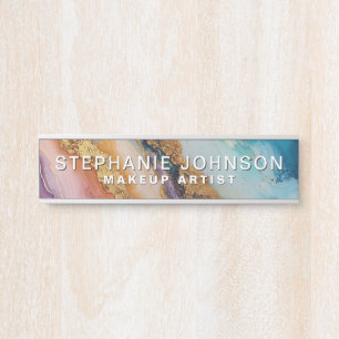 Porte-nom Pour Porte Marbre coloré Agate Or Foil Personnalisé Moderne