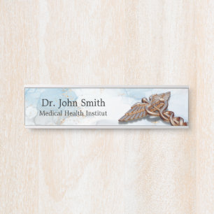 Porte-nom Pour Porte Médicale Caduceus Cuivre Rose Gold Marbre de luxe