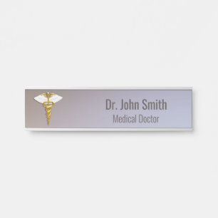 Porte-nom Pour Porte Médicale Elegant Gold Caduceus ailes blanches