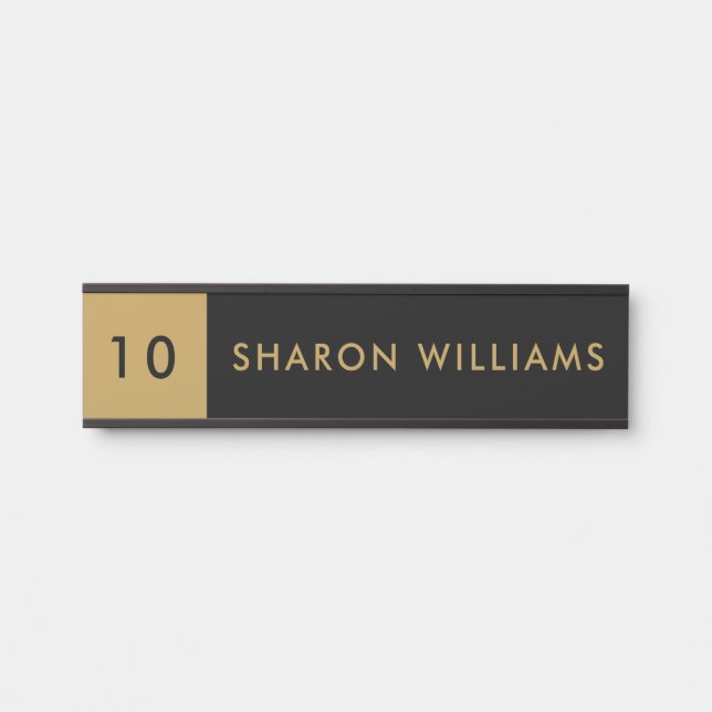 Porte-nom Pour Porte Minimalist Professional Black & Gold Employee Name (Devant)