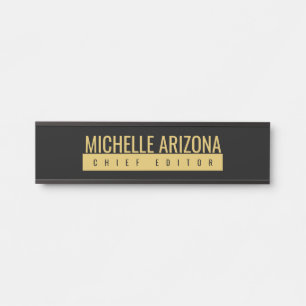 Porte-nom Pour Porte Minimaliste Couleur Noir & Or Moderne Professionne