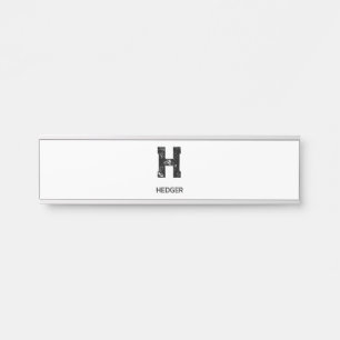 PORTE-NOM POUR PORTE MINIMALISTE NOIR UNE LETTRE MONOGRAMME NOM BLANC
